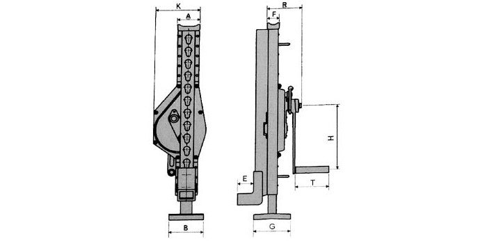 RKD型多段手搖挎頂結(jié)構(gòu)尺寸圖