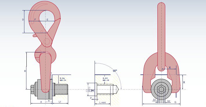 DSH+C型旋轉吊環(huán)螺絲結構尺寸圖片