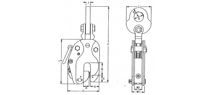 SLT型鷹牌豎吊鋼板起重鉗結(jié)構(gòu)尺寸圖片