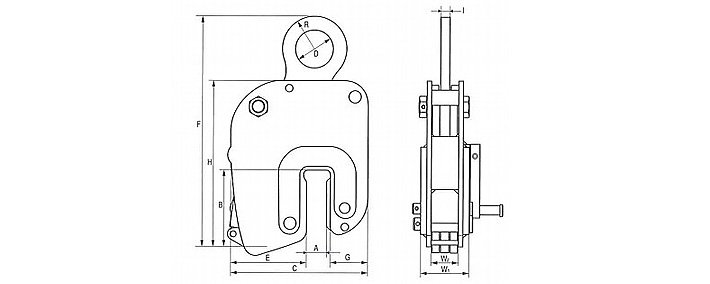 NNEL型鷹牌縱向起吊用無(wú)傷夾鉗結(jié)構(gòu)尺寸圖片