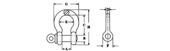 高強度弓形卸扣G209結構尺寸圖片