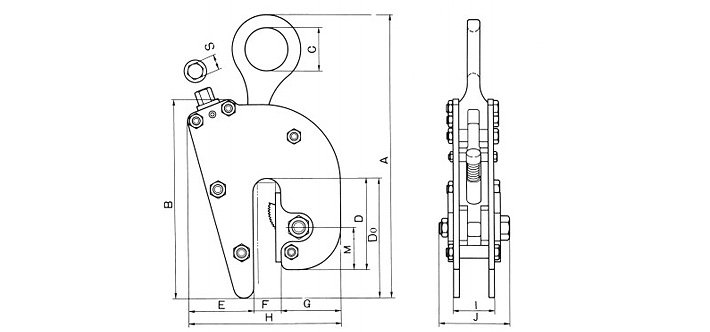 三木FL-V型豎吊無(wú)傷鋼板鉗結(jié)構(gòu)尺寸圖片