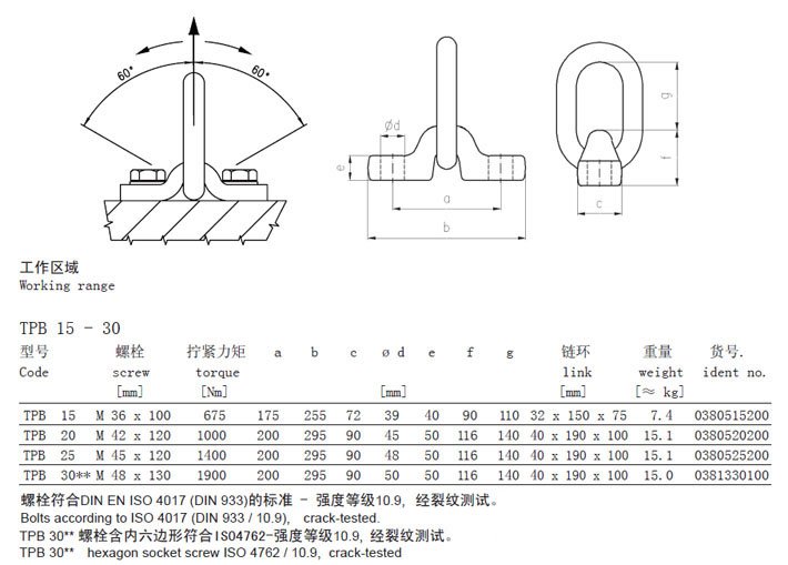 TPB型JDT可旋轉吊環(huán)參數