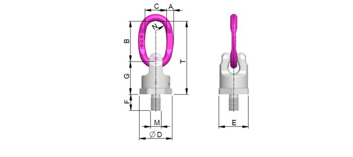 PP-B螺栓型旋轉吊環(huán)尺寸圖