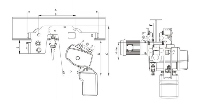 低凈空變頻電動(dòng)葫蘆小車(chē)尺寸圖
